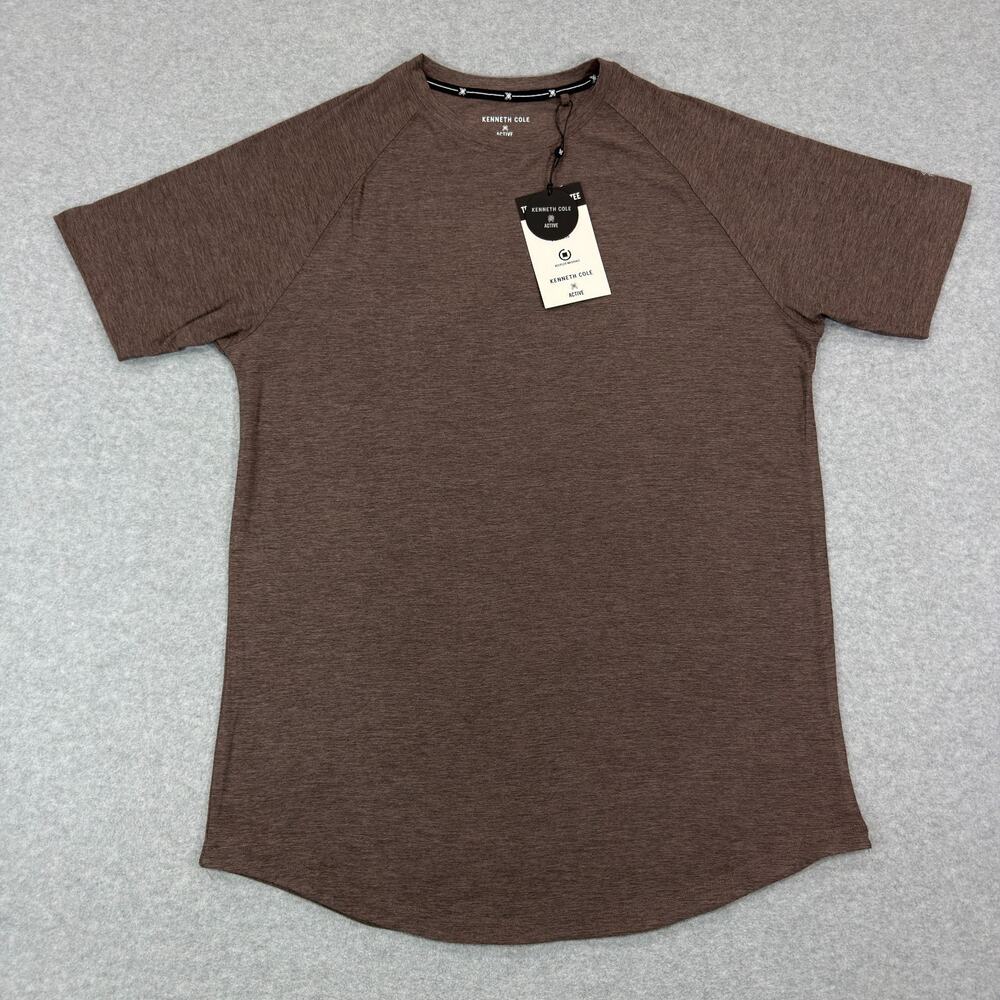 Kenneth Cole Active Mens Tech Raglan Tee Berry Heather Medium M Curved Hem NWT